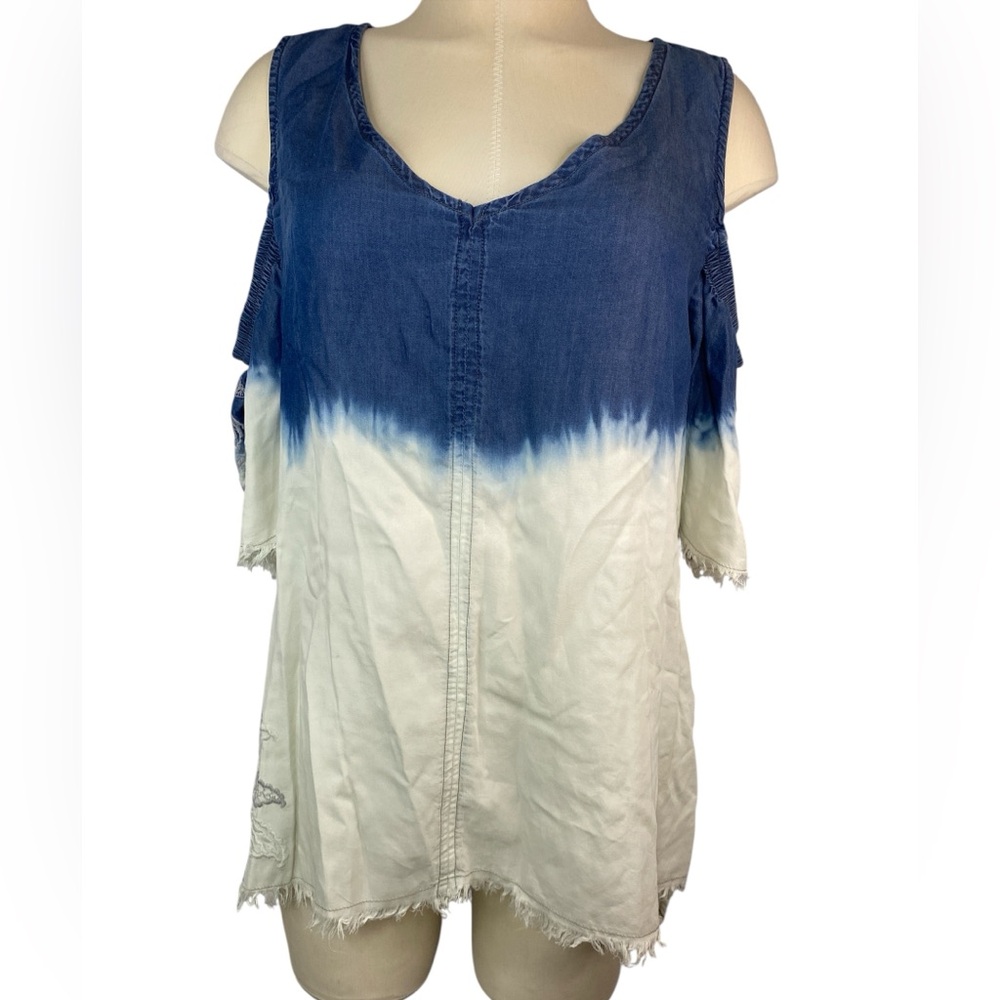 Standard Grace Blue and White Cold Shoulder Western Top Women’s Medium